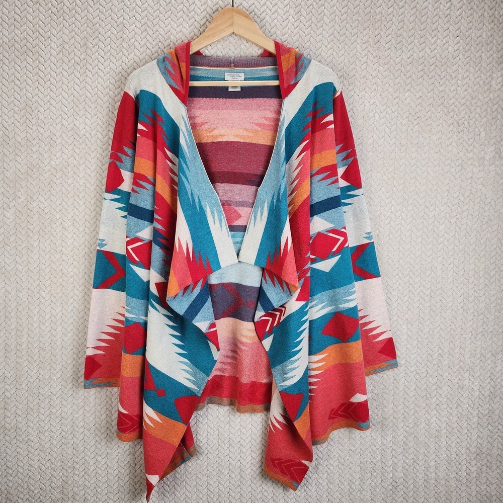 Tasha Polizzi Hooded Southwestern Shawl Wrap Small Cotton Aztec Boho Western
